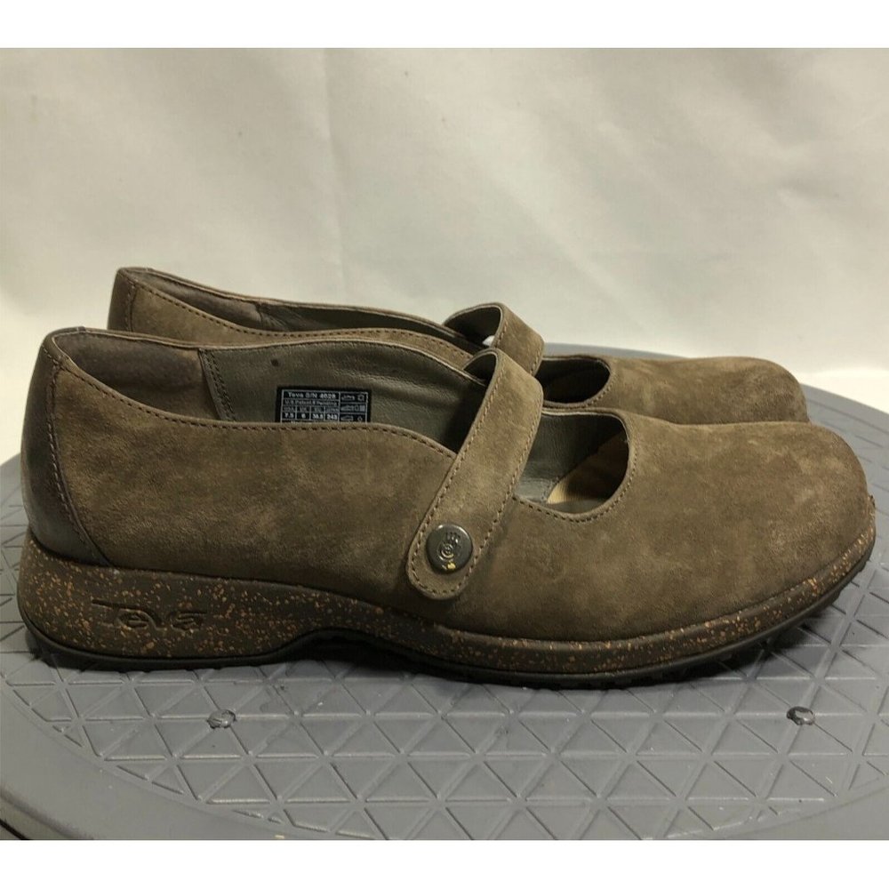 TEVA Mary Jane Shoes Size 7.5 Brown Walking Casual Comfort Snap Button #4028